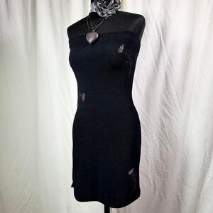 Vintage Y2K Forever 21 Strapless Dress – Black Rhinestone Floral